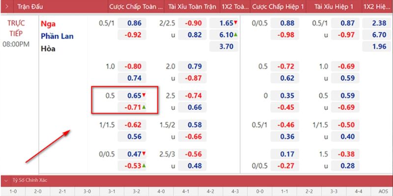 Kèo cược chấp 0.5 trái thường xuất hiện trong những trận đấu không có chênh lệch lớn